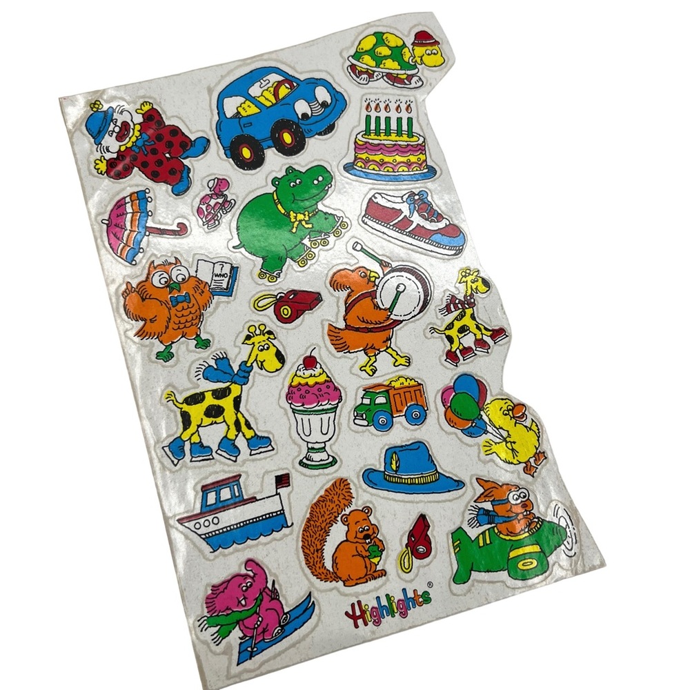 Vintage 1980s Neon Cartoons Highlights Magazine Partial Sticker Sheet